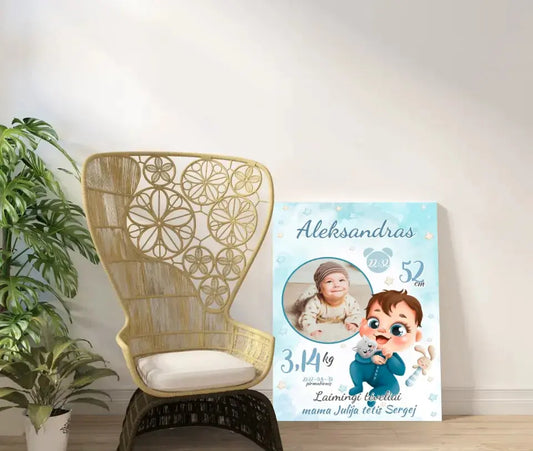 Personalizuota Berniuko Gimimo Metrikų Iliustracija ant drobės  Drobe -  dovanokis.lt