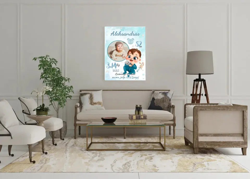 Personalizuota Berniuko Gimimo Metrikų Iliustracija ant drobės  Drobe -  dovanokis.lt