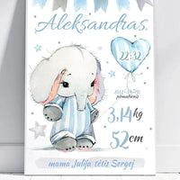 Personalizuota Berniuko Gimimo Metrikų Iliustracija, plakatas su rėmeliu  Customizer -  dovanokis.lt