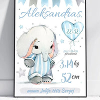 Personalizuota Berniuko Gimimo Metrikų Iliustracija, plakatas su rėmeliu  Customizer -  dovanokis.lt