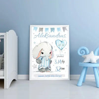 Personalizuota Berniuko Gimimo Metrikų Iliustracija, plakatas su rėmeliu  Customizer -  dovanokis.lt
