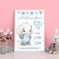 Personalizuota Berniuko Gimimo Metrikų Iliustracija, plakatas su rėmeliu  Customizer -  dovanokis.lt