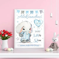 Personalizuota Berniuko Gimimo Metrikų Iliustracija, plakatas su rėmeliu  Customizer -  dovanokis.lt