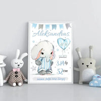 Personalizuota Berniuko Gimimo Metrikų Iliustracija, plakatas su rėmeliu  Customizer -  dovanokis.lt