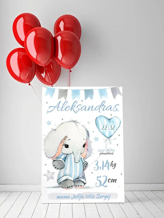 Personalizuota Berniuko Gimimo Metrikų Iliustracija ant drobės  Drobe -  dovanokis.lt