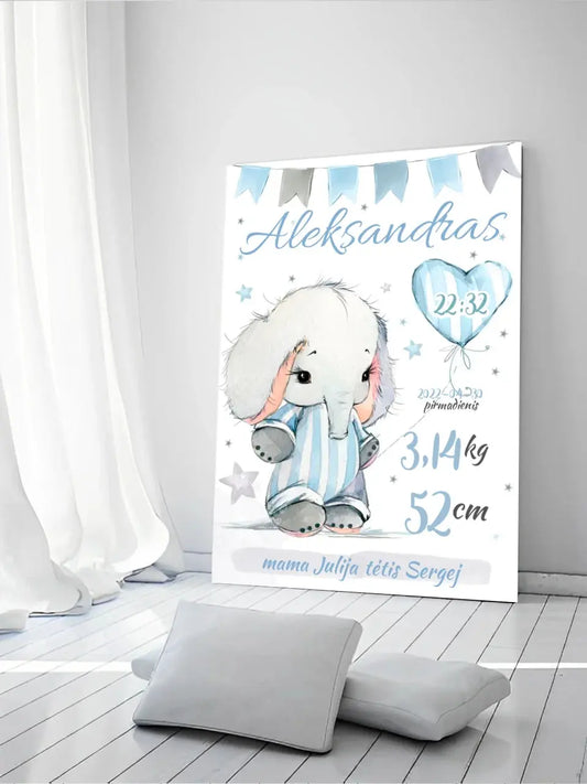 Personalizuota Berniuko Gimimo Metrikų Iliustracija ant drobės  Drobe -  dovanokis.lt