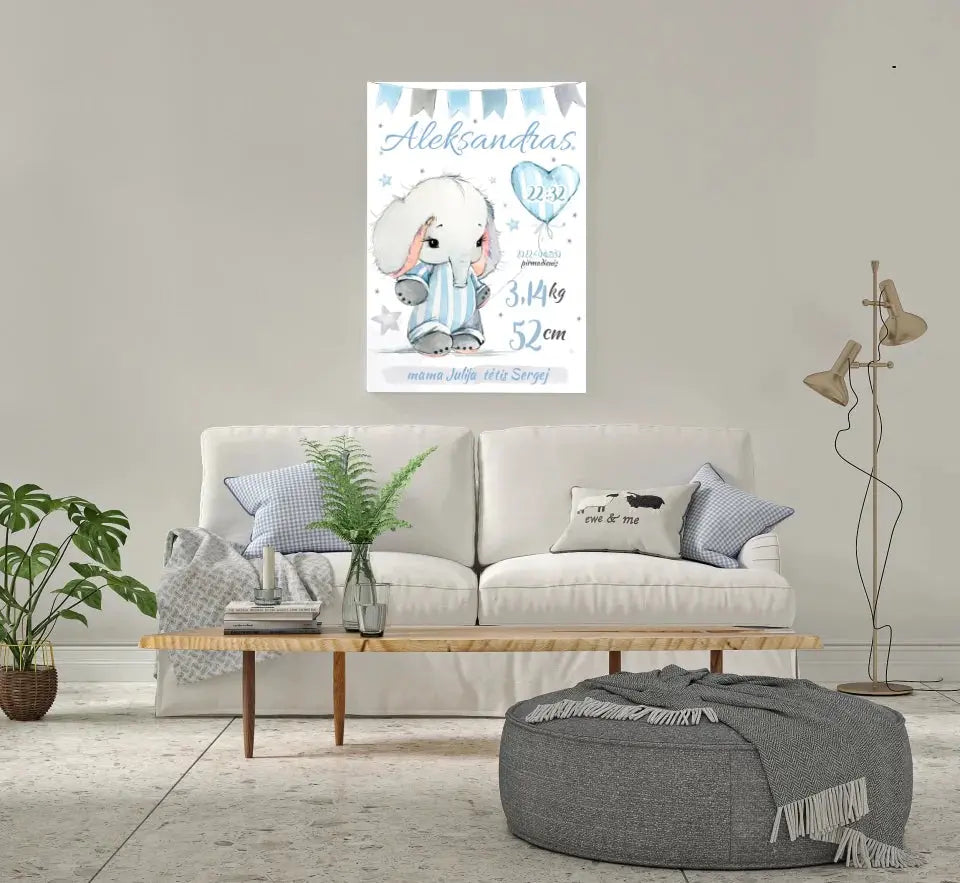 Personalizuota Berniuko Gimimo Metrikų Iliustracija ant drobės  Drobe -  dovanokis.lt