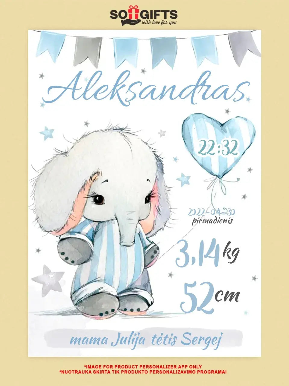 Personalizuota Berniuko Gimimo Metrikų Iliustracija ant drobės  Drobe -  dovanokis.lt