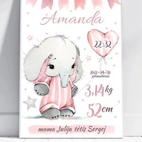 Personalizuota Mergaitės Gimimo Metrikų Iliustracija, plakatas su rėmeliu  Customizer -  dovanokis.lt