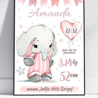 Personalizuota Mergaitės Gimimo Metrikų Iliustracija, plakatas su rėmeliu  Customizer -  dovanokis.lt