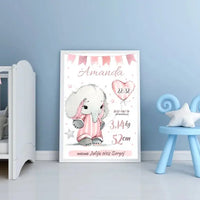 Personalizuota Mergaitės Gimimo Metrikų Iliustracija, plakatas su rėmeliu  Customizer -  dovanokis.lt