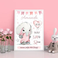 Personalizuota Mergaitės Gimimo Metrikų Iliustracija, plakatas su rėmeliu  Customizer -  dovanokis.lt