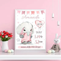 Personalizuota Mergaitės Gimimo Metrikų Iliustracija, plakatas su rėmeliu  Customizer -  dovanokis.lt