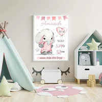 Personalizuota Mergaitės Gimimo Metrikų Iliustracija, plakatas su rėmeliu  Customizer -  dovanokis.lt