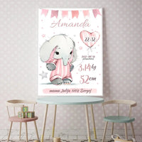 Personalizuota Mergaitės Gimimo Metrikų Iliustracija, plakatas su rėmeliu  Customizer -  dovanokis.lt