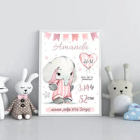 Personalizuota Mergaitės Gimimo Metrikų Iliustracija, plakatas su rėmeliu  Customizer -  dovanokis.lt