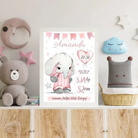 Personalizuota Mergaitės Gimimo Metrikų Iliustracija, plakatas su rėmeliu  Customizer -  dovanokis.lt