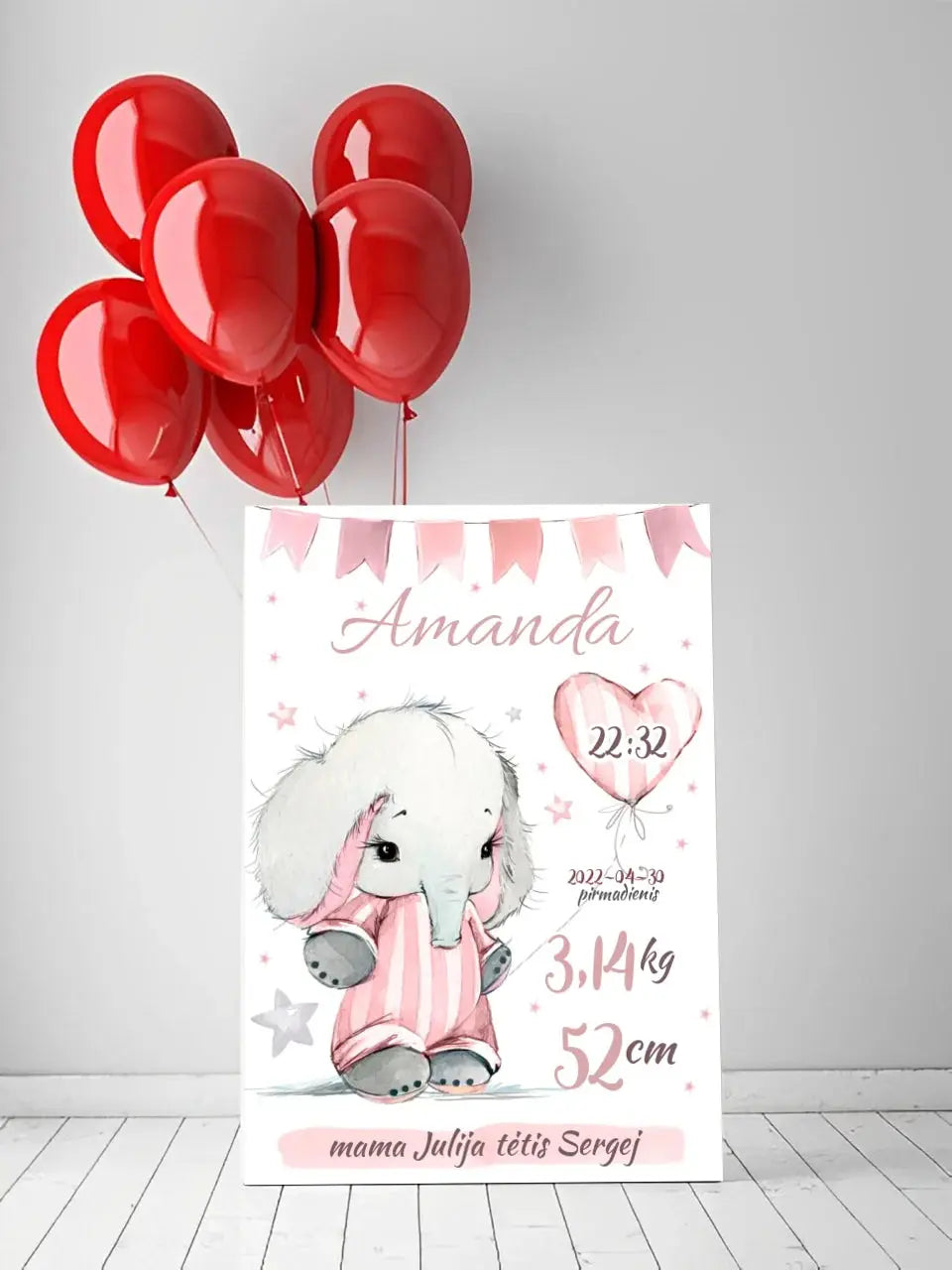 Personalizuota Mergaitės Gimimo Metrikų Iliustracija ant drobės  Drobe -  dovanokis.lt