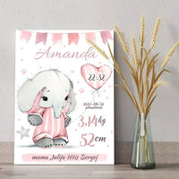 Personalizuota Mergaitės Gimimo Metrikų Iliustracija ant drobės  Drobe -  dovanokis.lt