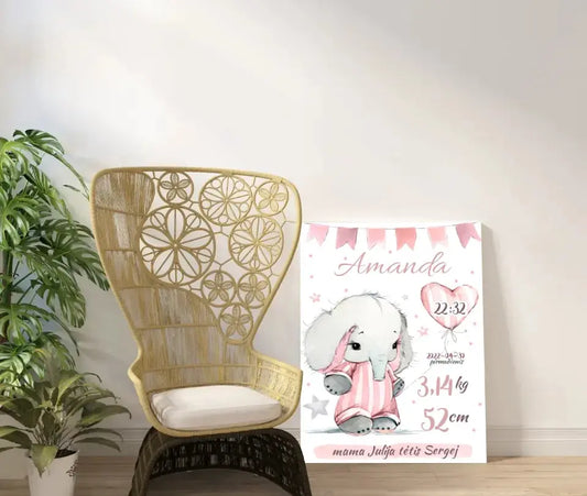 Personalizuota Mergaitės Gimimo Metrikų Iliustracija ant drobės  Drobe -  dovanokis.lt