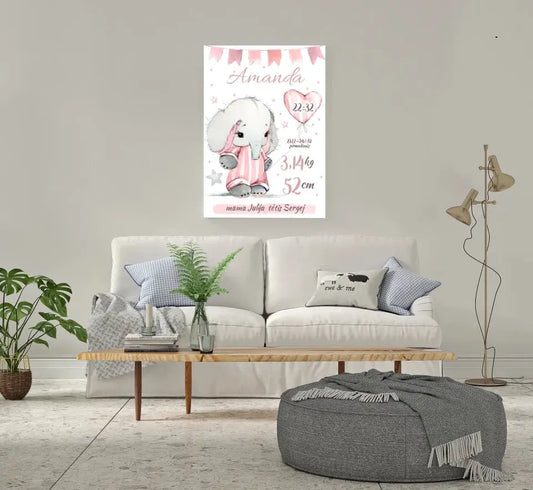 Personalizuota Mergaitės Gimimo Metrikų Iliustracija ant drobės  Drobe -  dovanokis.lt