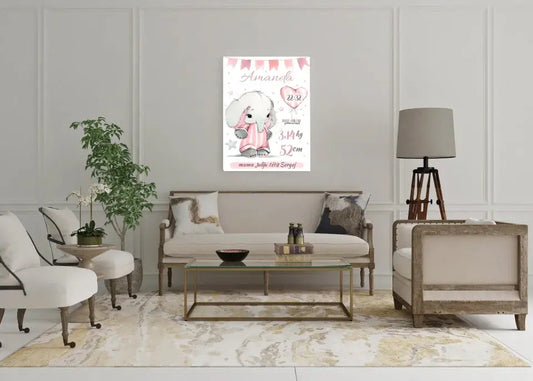 Personalizuota Mergaitės Gimimo Metrikų Iliustracija ant drobės  Drobe -  dovanokis.lt