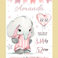 Personalizuota Mergaitės Gimimo Metrikų Iliustracija ant drobės  Drobe -  dovanokis.lt