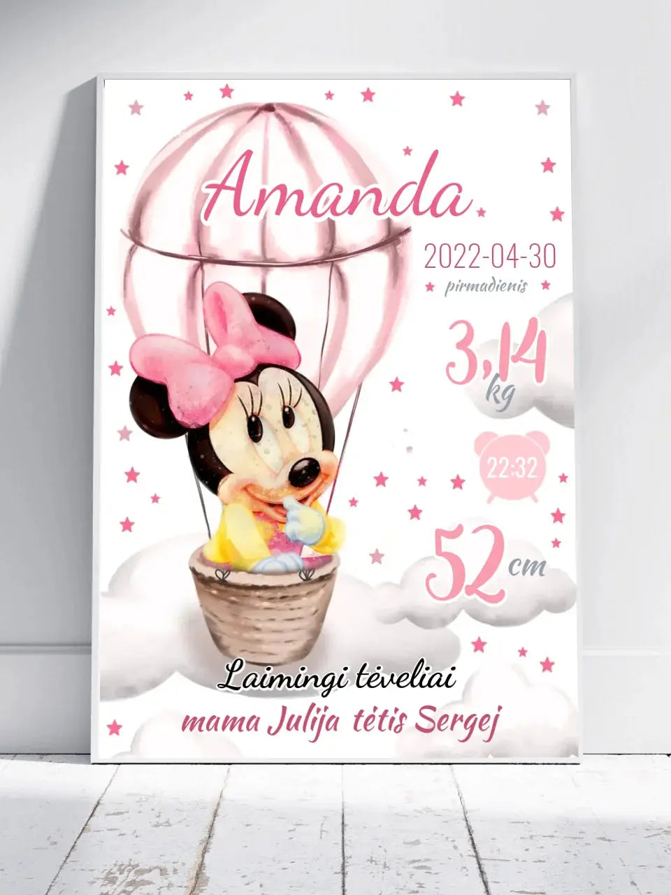 Personalizuota Mergaitės Gimimo Metrikų Iliustracija, plakatas su rėmeliu  Customizer -  dovanokis.lt