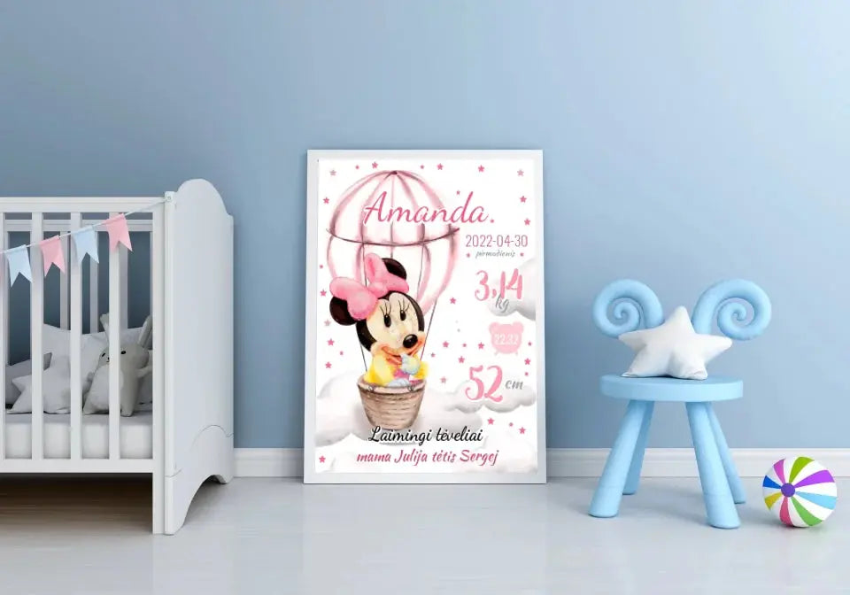 Personalizuota Mergaitės Gimimo Metrikų Iliustracija, plakatas su rėmeliu  Customizer -  dovanokis.lt
