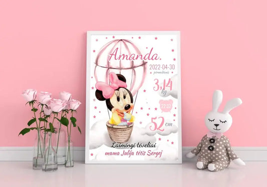 Personalizuota Mergaitės Gimimo Metrikų Iliustracija, plakatas su rėmeliu  Customizer -  dovanokis.lt