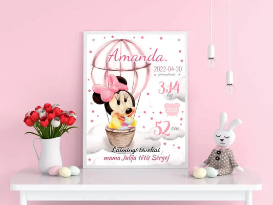 Personalizuota Mergaitės Gimimo Metrikų Iliustracija, plakatas su rėmeliu  Customizer -  dovanokis.lt