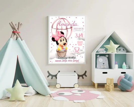 Personalizuota Mergaitės Gimimo Metrikų Iliustracija, plakatas su rėmeliu  Customizer -  dovanokis.lt