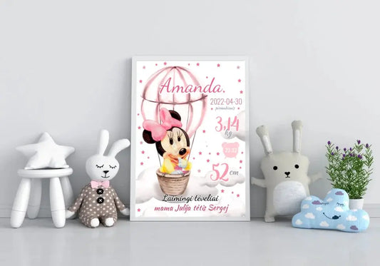 Personalizuota Mergaitės Gimimo Metrikų Iliustracija, plakatas su rėmeliu  Customizer -  dovanokis.lt