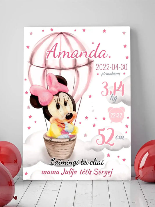 Personalizuota Mergaitės Gimimo Metrikų Iliustracija ant drobės  Drobe -  dovanokis.lt