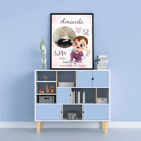 Personalizuota Mergaitės Gimimo Metrikų Iliustracija, plakatas su rėmeliu  Customizer -  dovanokis.lt