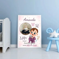 Personalizuota Mergaitės Gimimo Metrikų Iliustracija, plakatas su rėmeliu  Customizer -  dovanokis.lt