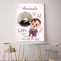 Personalizuota Mergaitės Gimimo Metrikų Iliustracija, plakatas su rėmeliu  Customizer -  dovanokis.lt