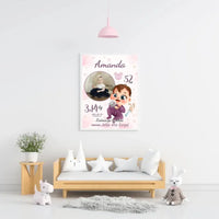 Personalizuota Mergaitės Gimimo Metrikų Iliustracija, plakatas su rėmeliu  Customizer -  dovanokis.lt