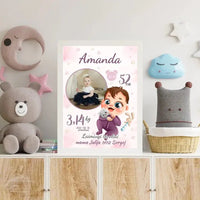 Personalizuota Mergaitės Gimimo Metrikų Iliustracija, plakatas su rėmeliu  Customizer -  dovanokis.lt