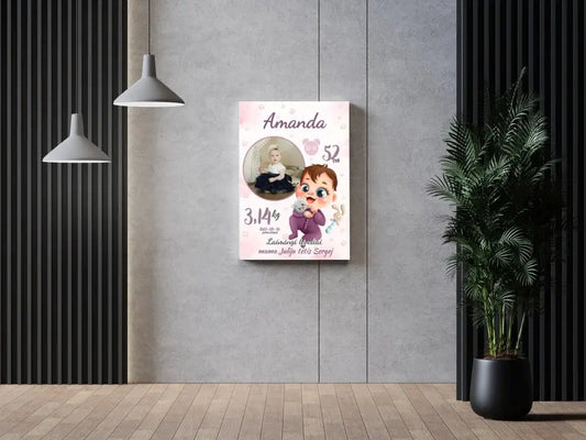 Personalizuota Mergaitės Gimimo Metrikų Iliustracija ant drobės  Drobe -  dovanokis.lt