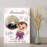 Personalizuota Mergaitės Gimimo Metrikų Iliustracija ant drobės  Drobe -  dovanokis.lt