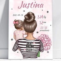 Personalizuota Mergaitės Gimimo Metrikų Iliustracija, plakatas su rėmeliu  Customizer -  dovanokis.lt