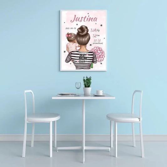 Personalizuota Mergaitės Gimimo Metrikų Iliustracija, plakatas su rėmeliu  Customizer -  dovanokis.lt