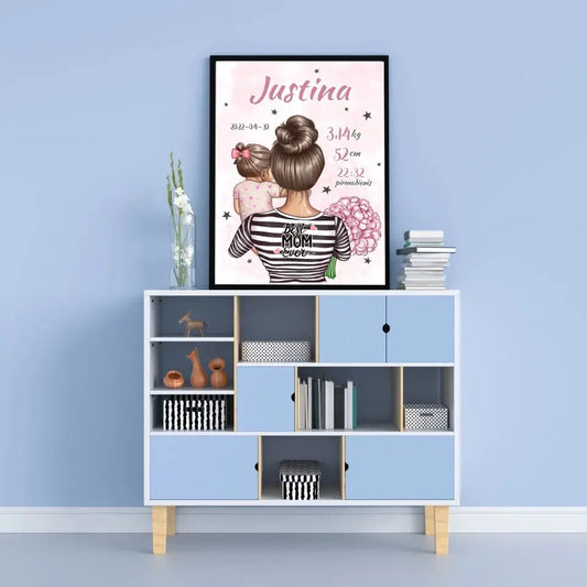 Personalizuota Mergaitės Gimimo Metrikų Iliustracija, plakatas su rėmeliu  Customizer -  dovanokis.lt