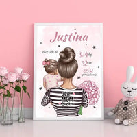 Personalizuota Mergaitės Gimimo Metrikų Iliustracija, plakatas su rėmeliu  Customizer -  dovanokis.lt