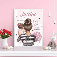 Personalizuota Mergaitės Gimimo Metrikų Iliustracija, plakatas su rėmeliu  Customizer -  dovanokis.lt