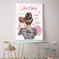 Personalizuota Mergaitės Gimimo Metrikų Iliustracija, plakatas su rėmeliu  Customizer -  dovanokis.lt
