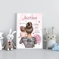 Personalizuota Mergaitės Gimimo Metrikų Iliustracija, plakatas su rėmeliu  Customizer -  dovanokis.lt