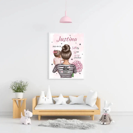 Personalizuota Mergaitės Gimimo Metrikų Iliustracija, plakatas su rėmeliu  Customizer -  dovanokis.lt