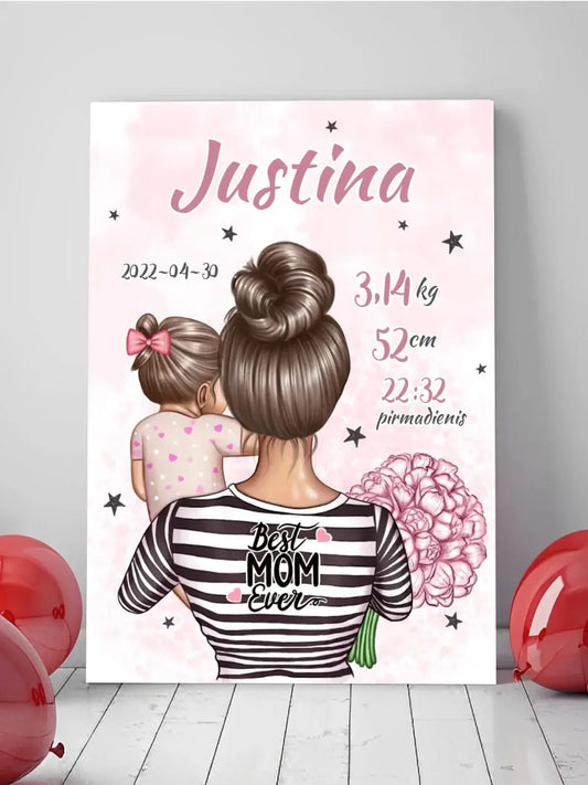 Personalizuota Mergaitės Gimimo Metrikų Iliustracija ant drobės  Drobe -  dovanokis.lt